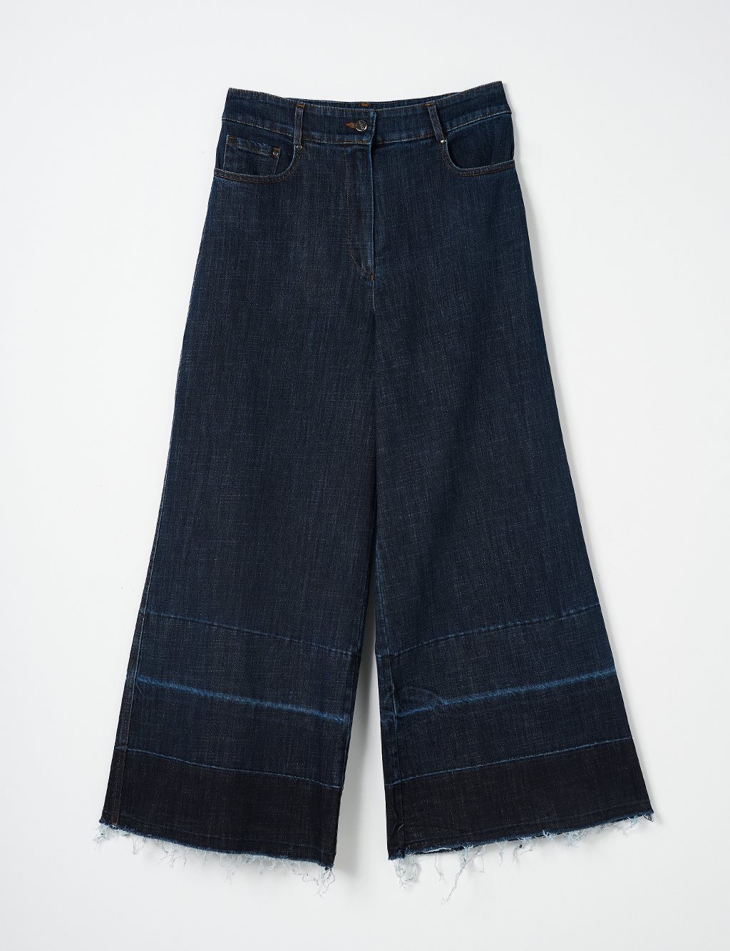 Frayed Leg Denim Trousers Navy Blue