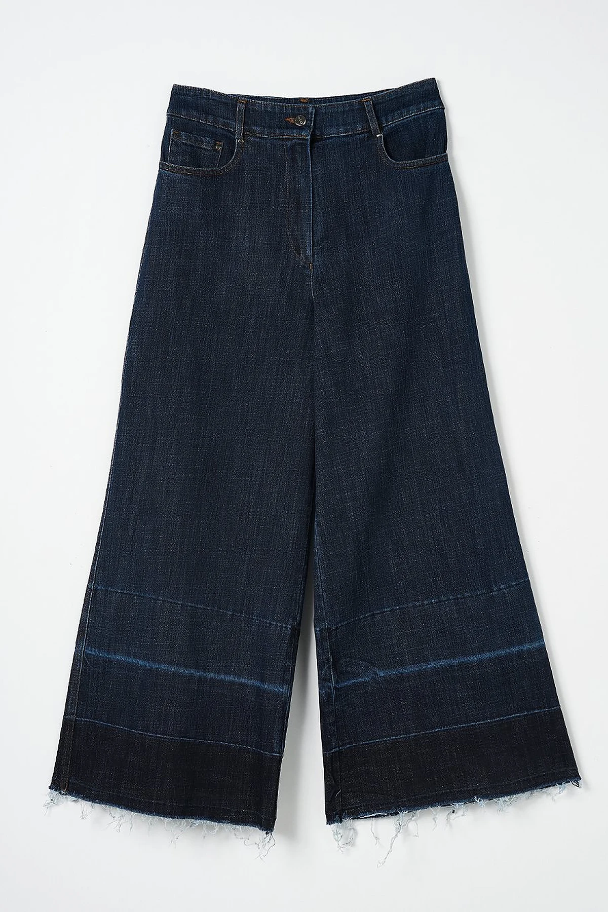 Paçası Eskitmeli Denim Pantolon Lacivert