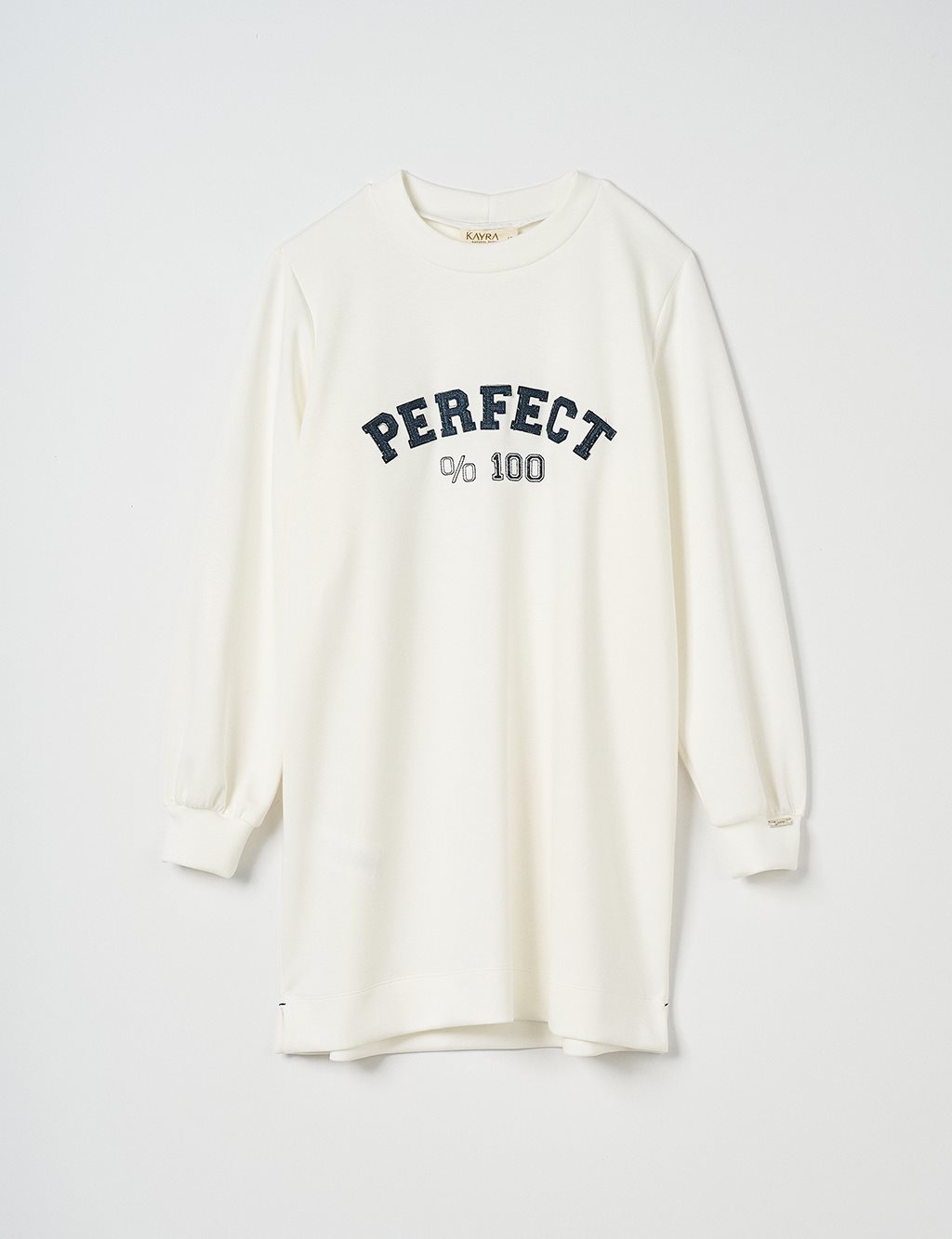 Slogan Detailed Rayon Sweatshirt in Ecru