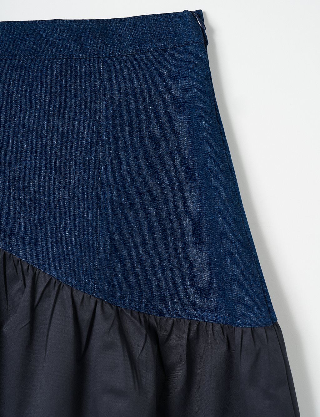 Denim Mixed Parachute Fabric Skirt Dark Navy Blue