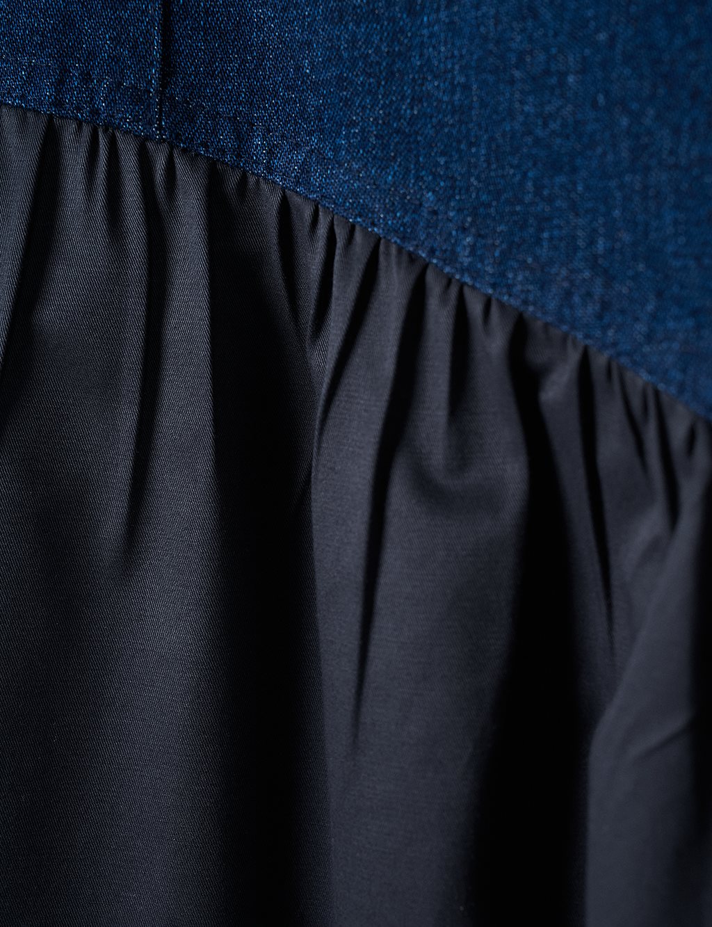 Denim Mixed Parachute Fabric Skirt Dark Navy Blue