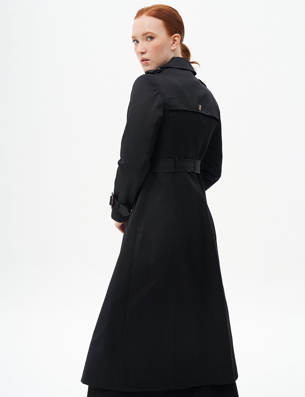 Double-Breasted Shawl Collar Trench Coat Black