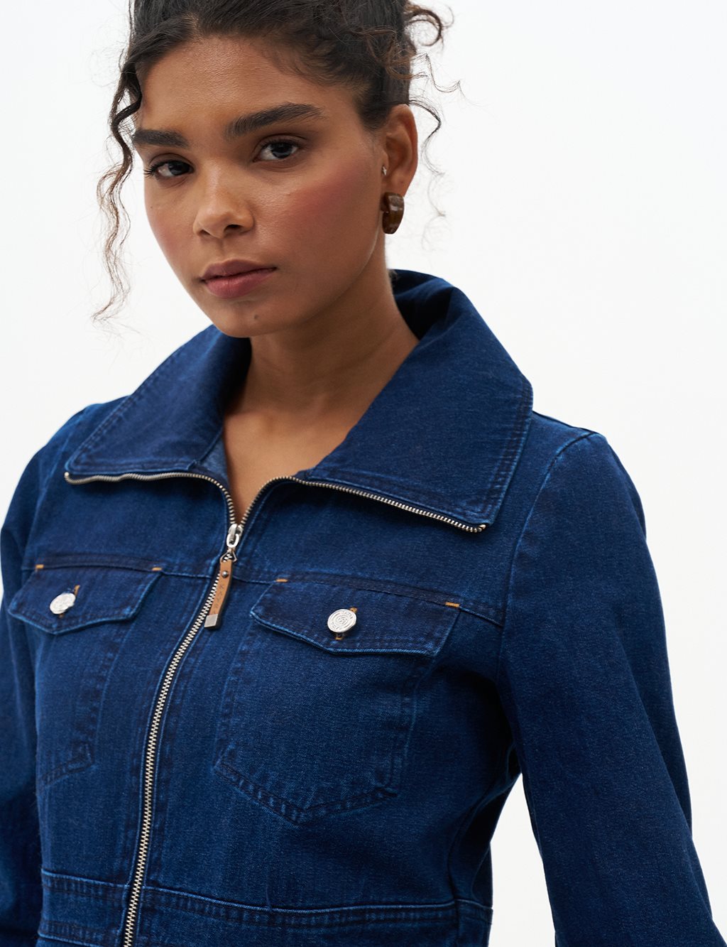 Fermuar Kapamalı Denim Elbise Lacivert