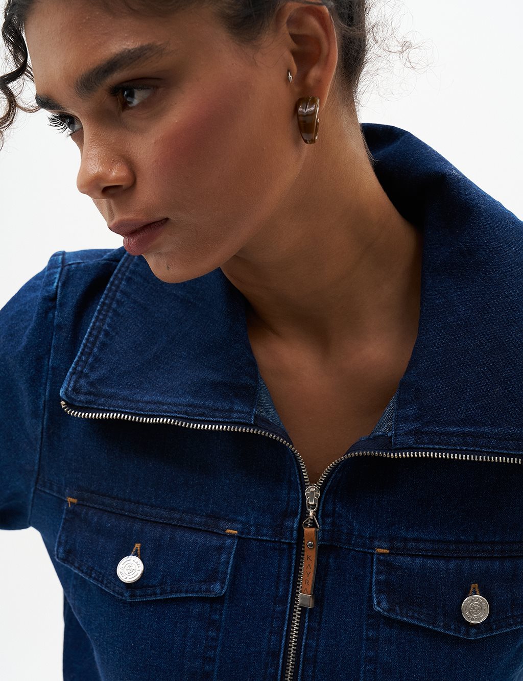 Fermuar Kapamalı Denim Elbise Lacivert