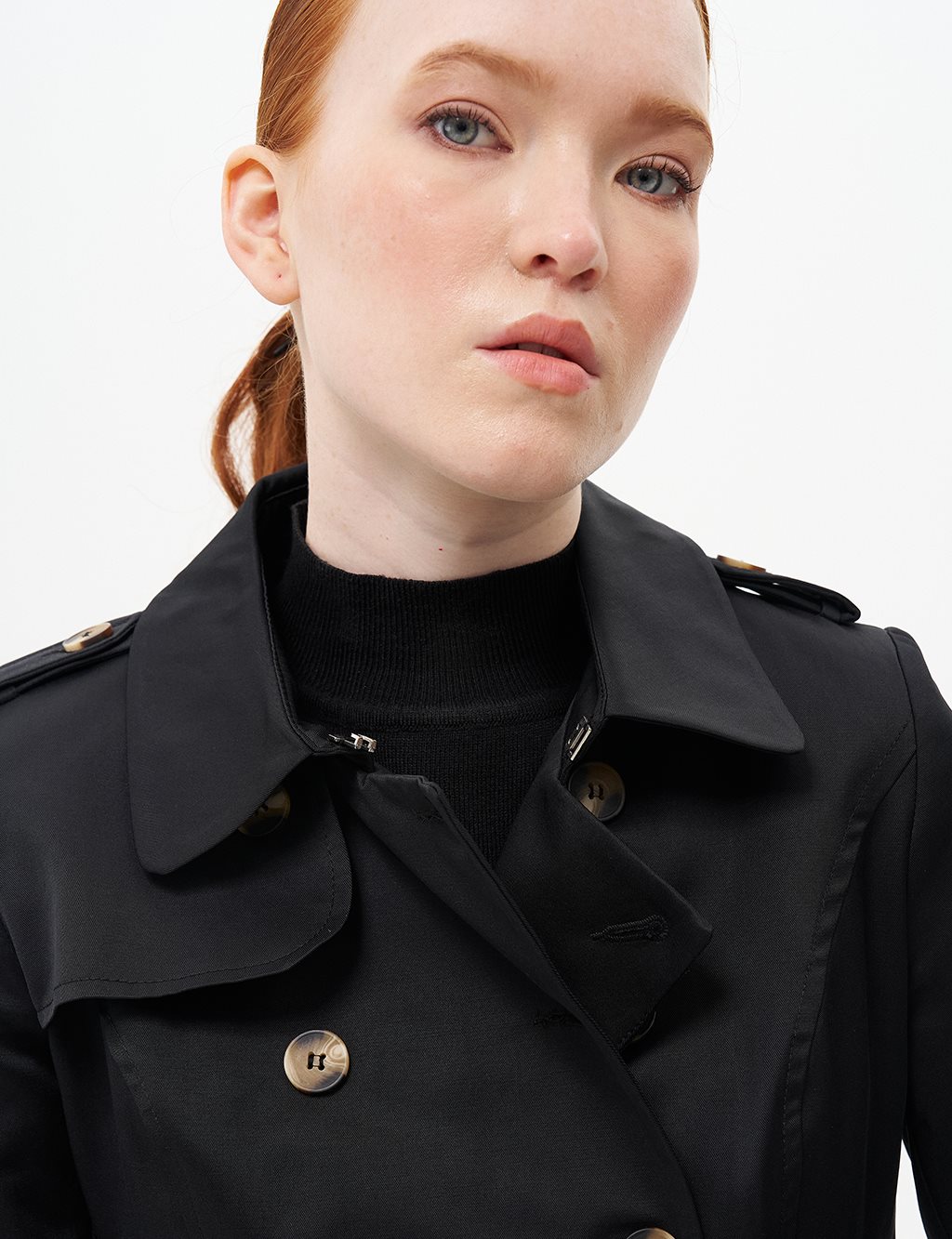 Double-Breasted Shawl Collar Trench Coat Black
