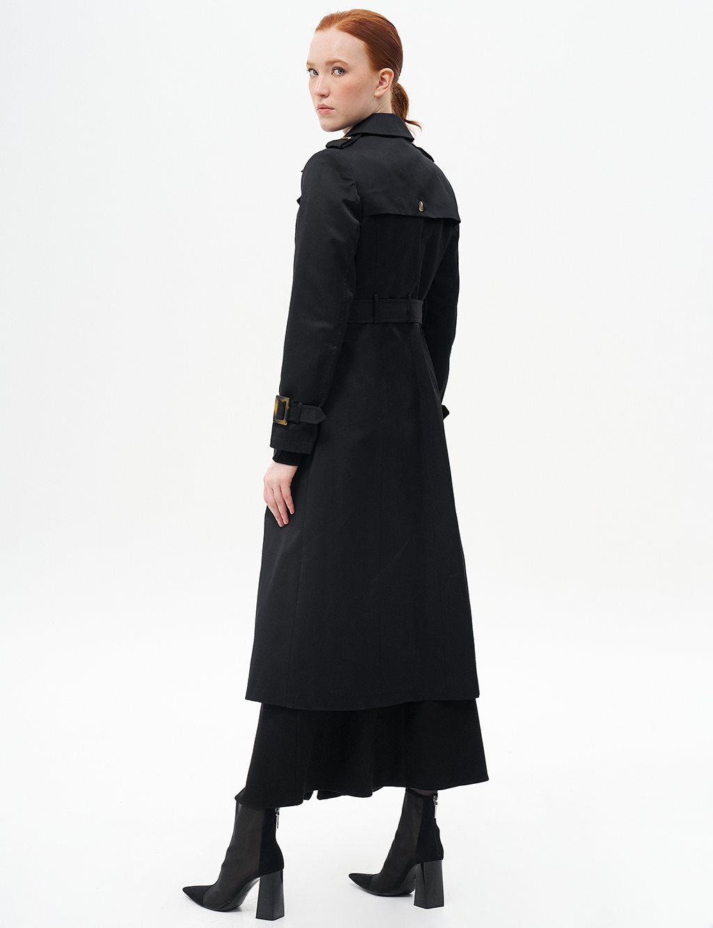 Double-Breasted Shawl Collar Trench Coat Black