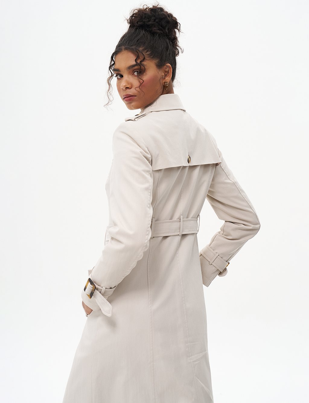 Double-Breasted Shawl Collar Trench Coat Stone
