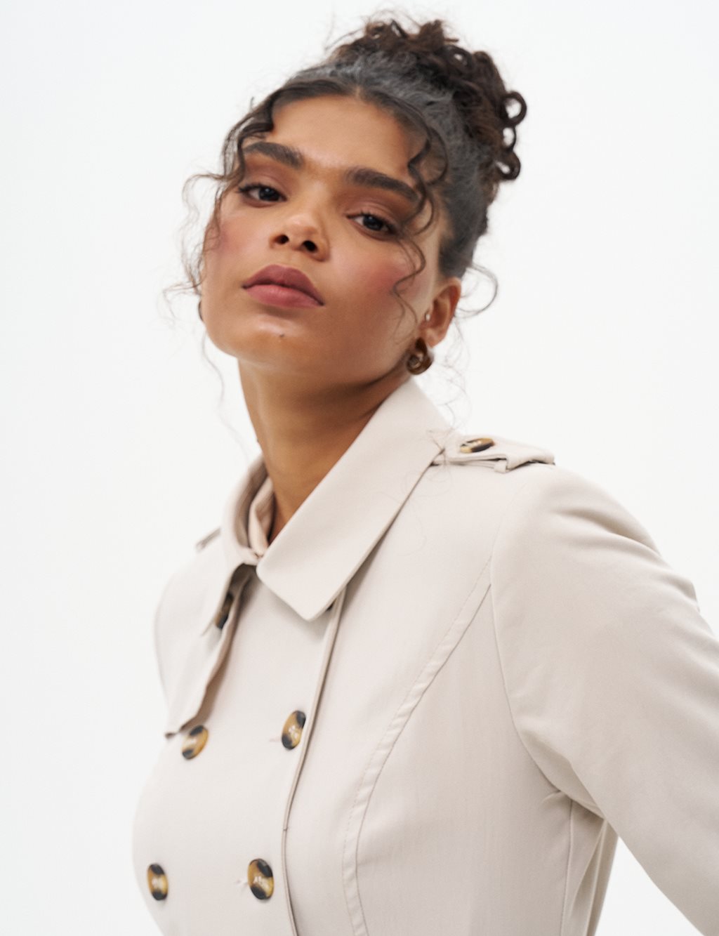 Double-Breasted Shawl Collar Trench Coat Stone