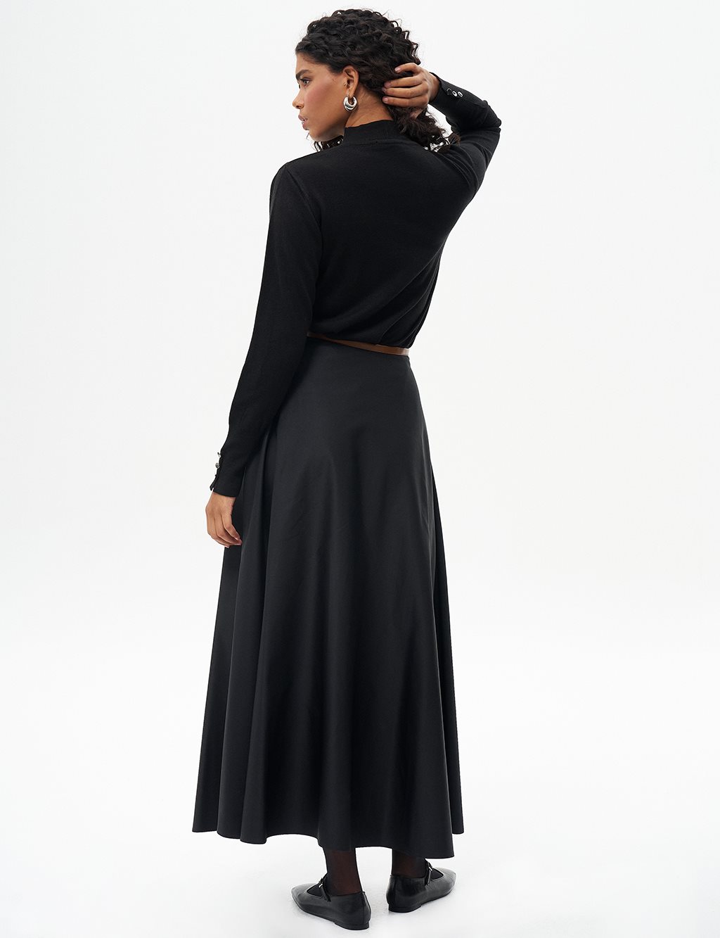 Piece Detailed Flared Skirt Black