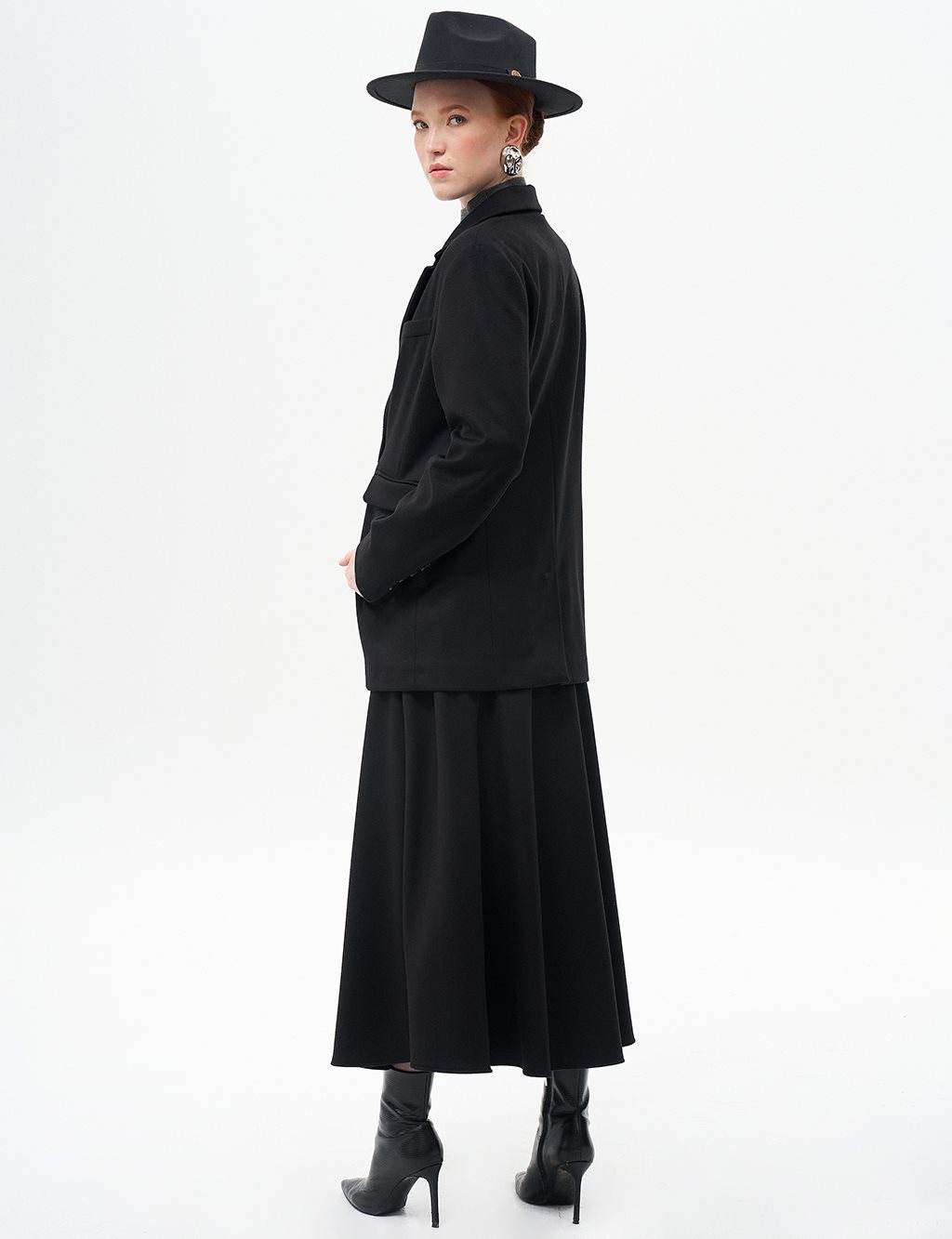 Coat with Flap Pockets Wool Blazer Jacket Black