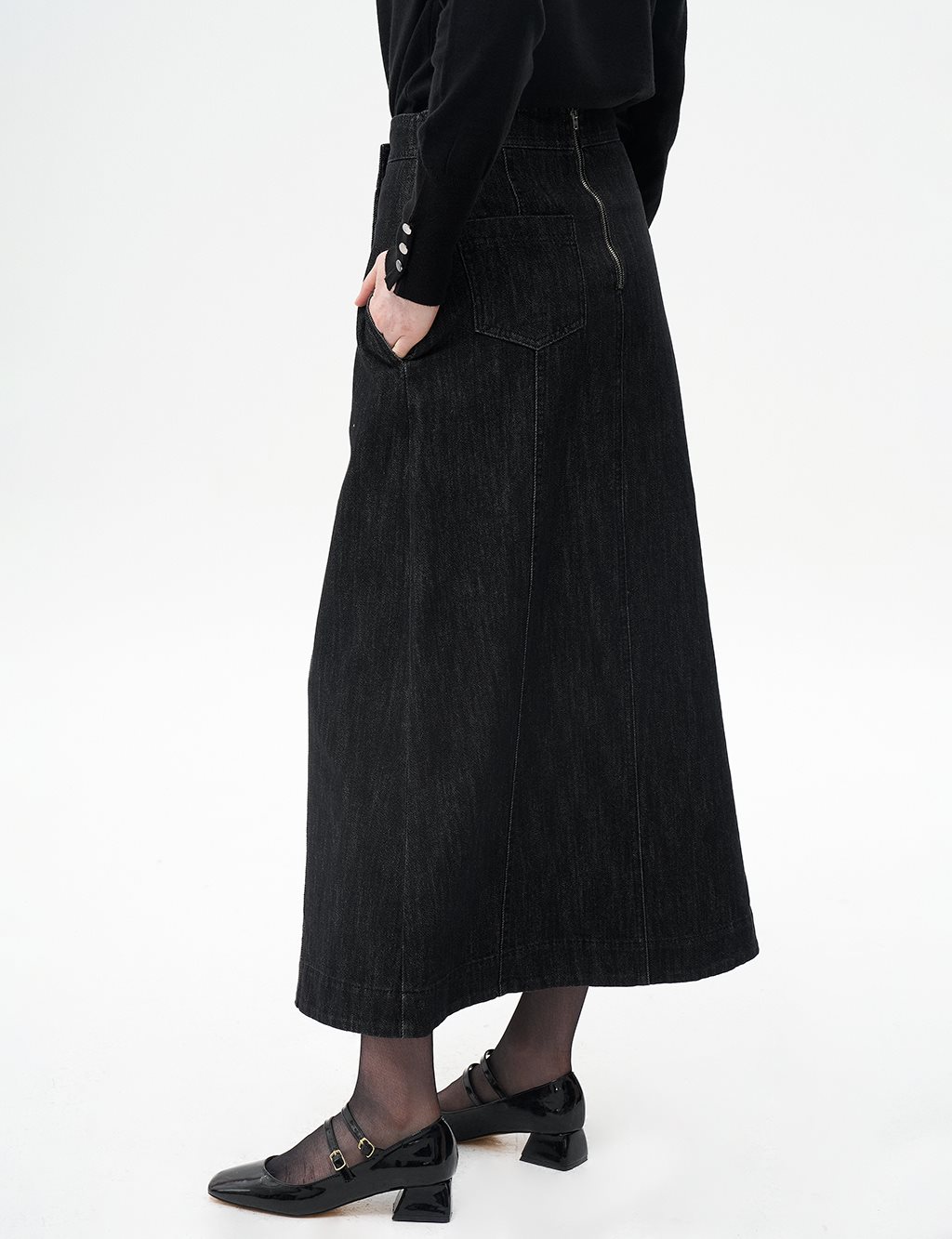 Denim Skirt with Zipper Detail Black