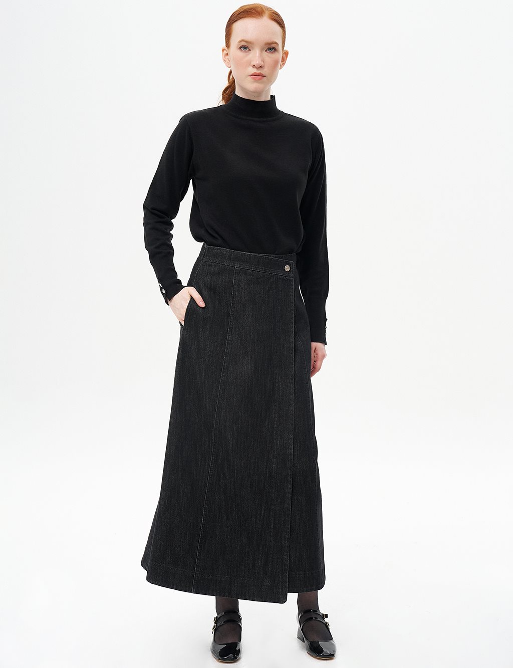 Denim Skirt with Zipper Detail Black