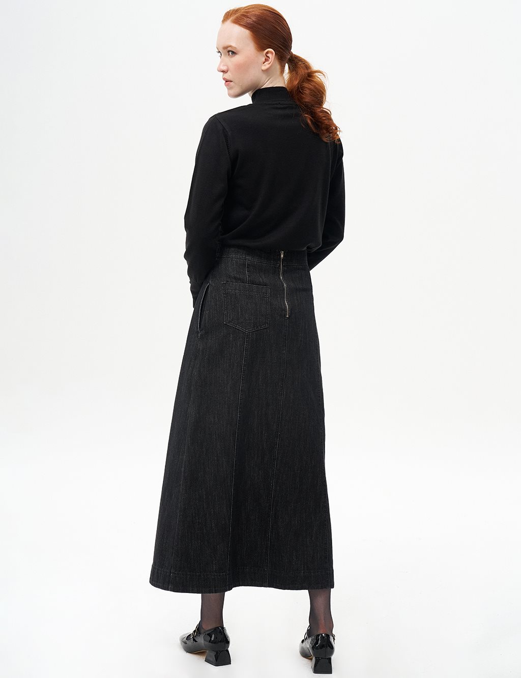Denim Skirt with Zipper Detail Black