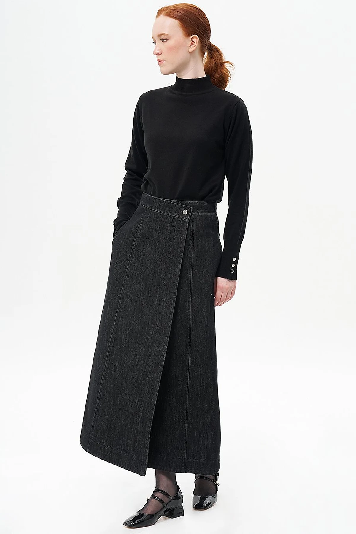 Denim Skirt with Zipper Detail Black
