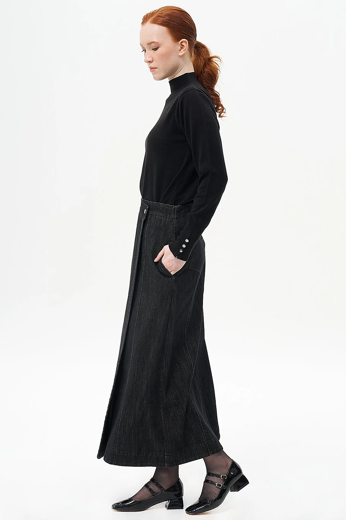 Denim Skirt with Zipper Detail Black