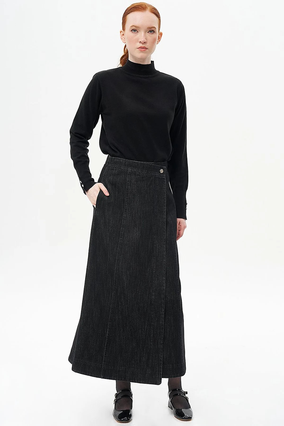 Denim Skirt with Zipper Detail Black