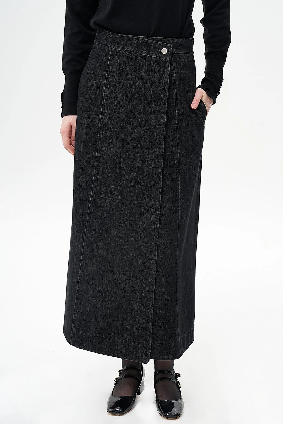 Denim Skirt with Zipper Detail Black