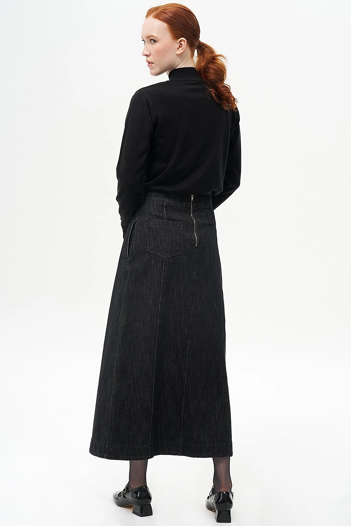 Denim Skirt with Zipper Detail Black