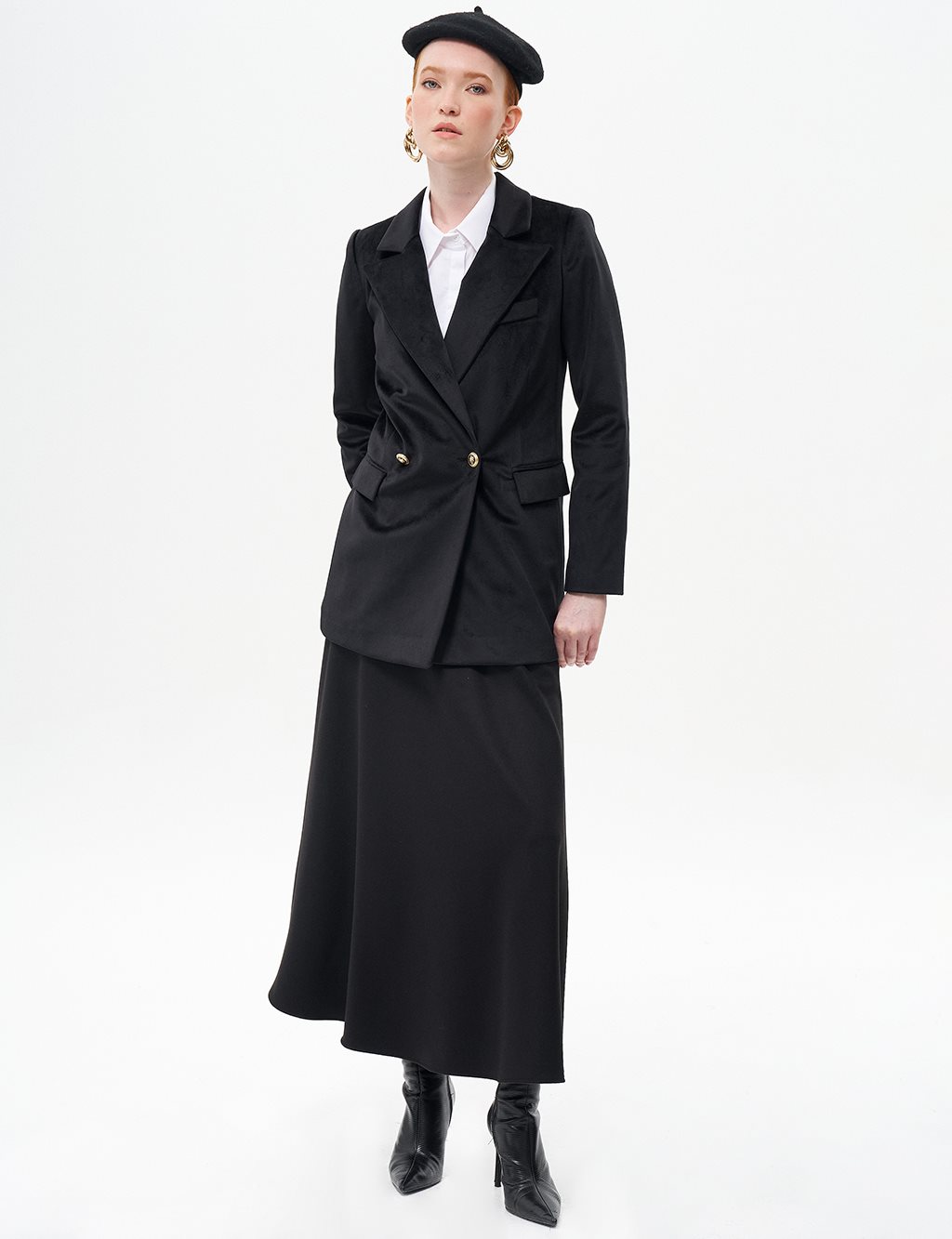 Velvet Blazer Jacket with Flap Pocket Black