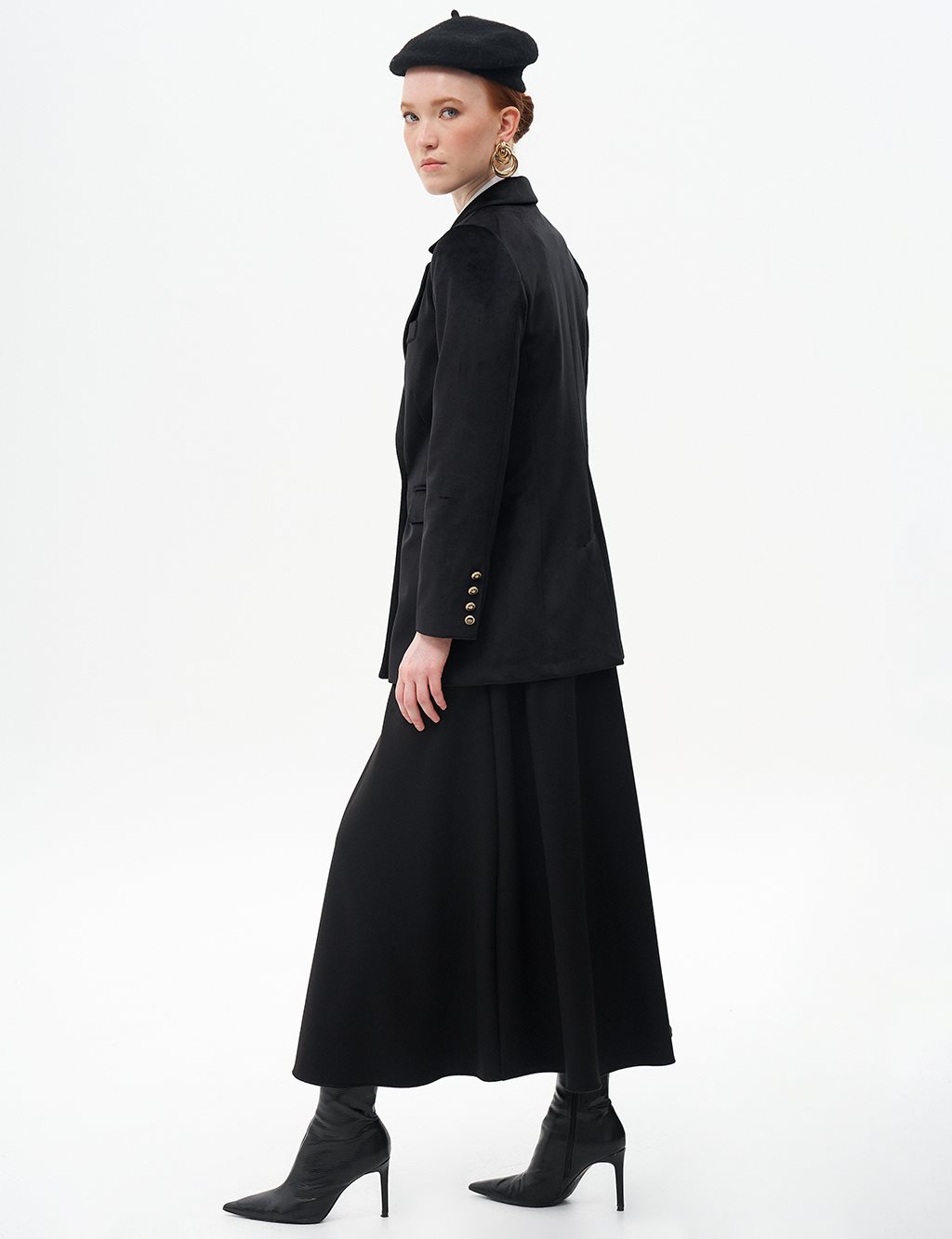 Velvet Blazer Jacket with Flap Pocket Black