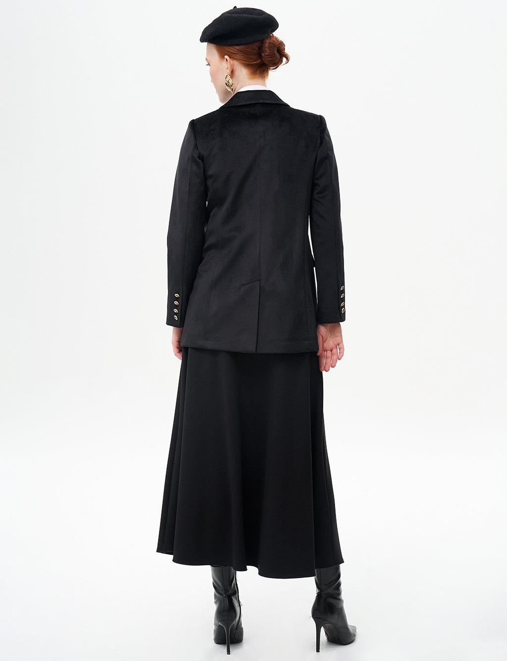 Velvet Blazer Jacket with Flap Pocket Black