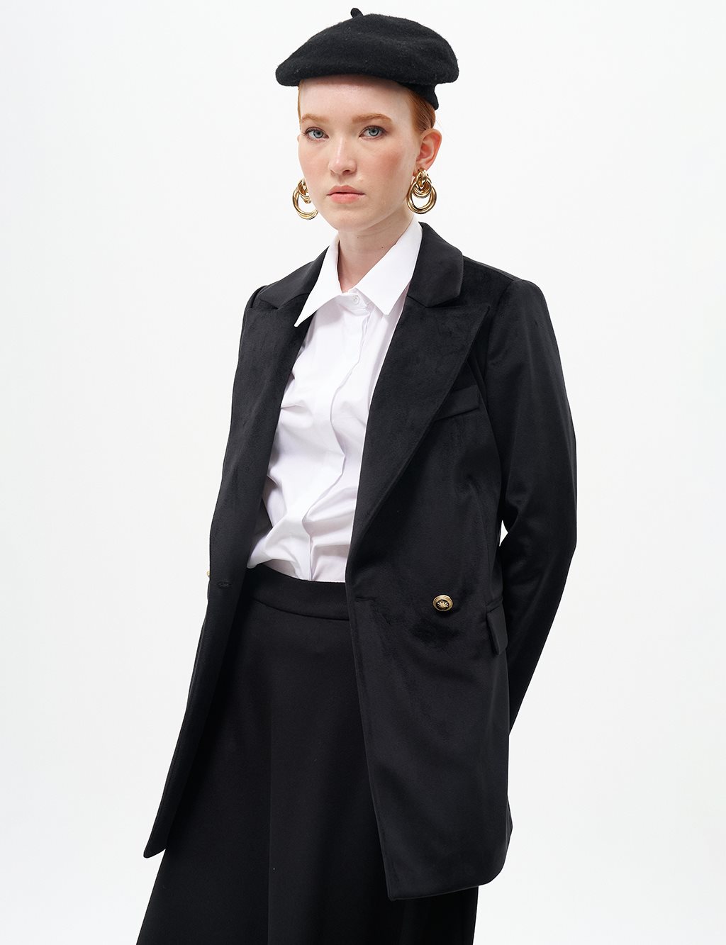 Velvet Blazer Jacket with Flap Pocket Black