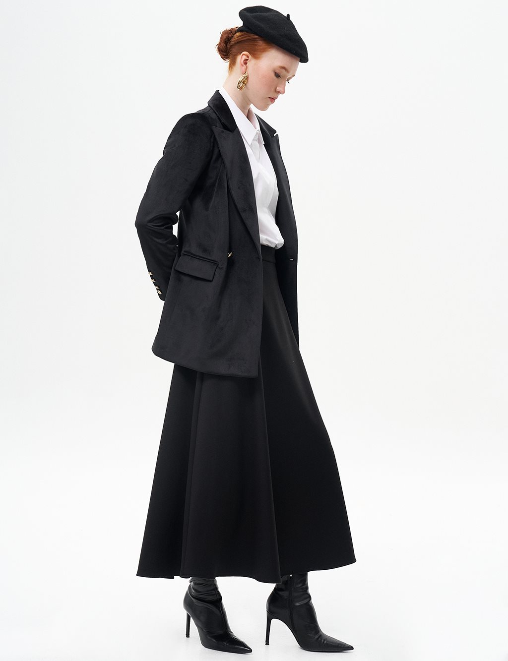 Velvet Blazer Jacket with Flap Pocket Black
