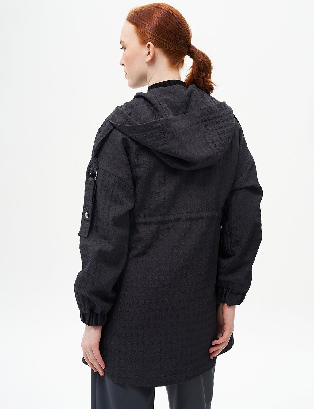 Waist Gathered Textured Jacket Black