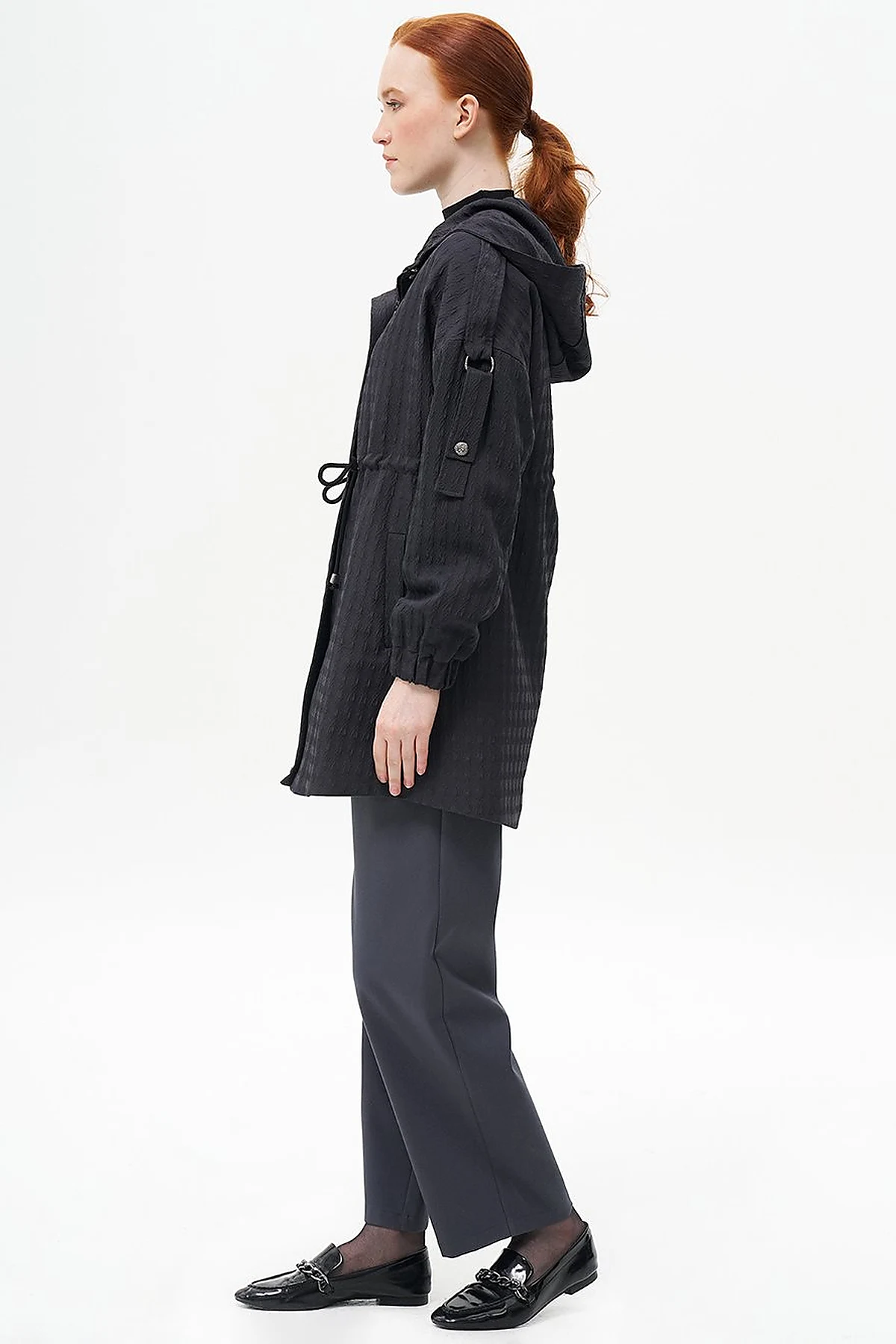 Waist Gathered Textured Jacket Black