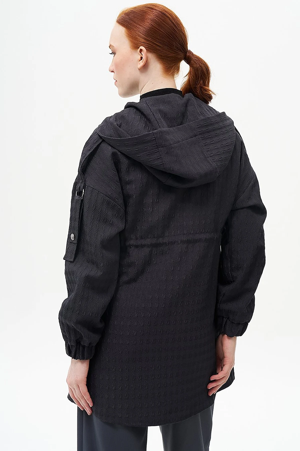 Waist Gathered Textured Jacket Black