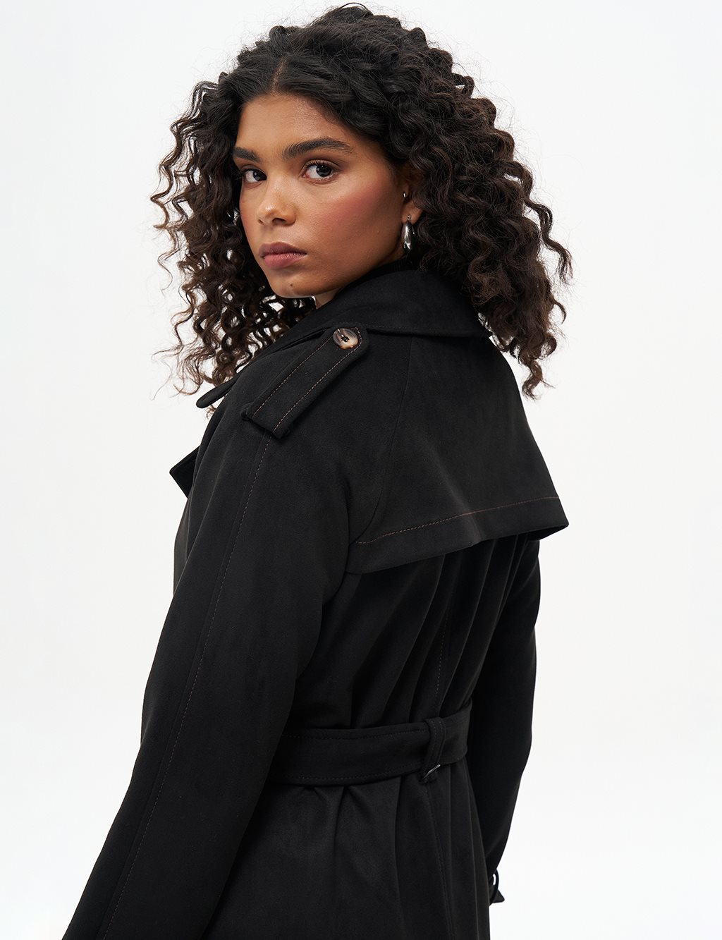 Belted Suede Coat Black