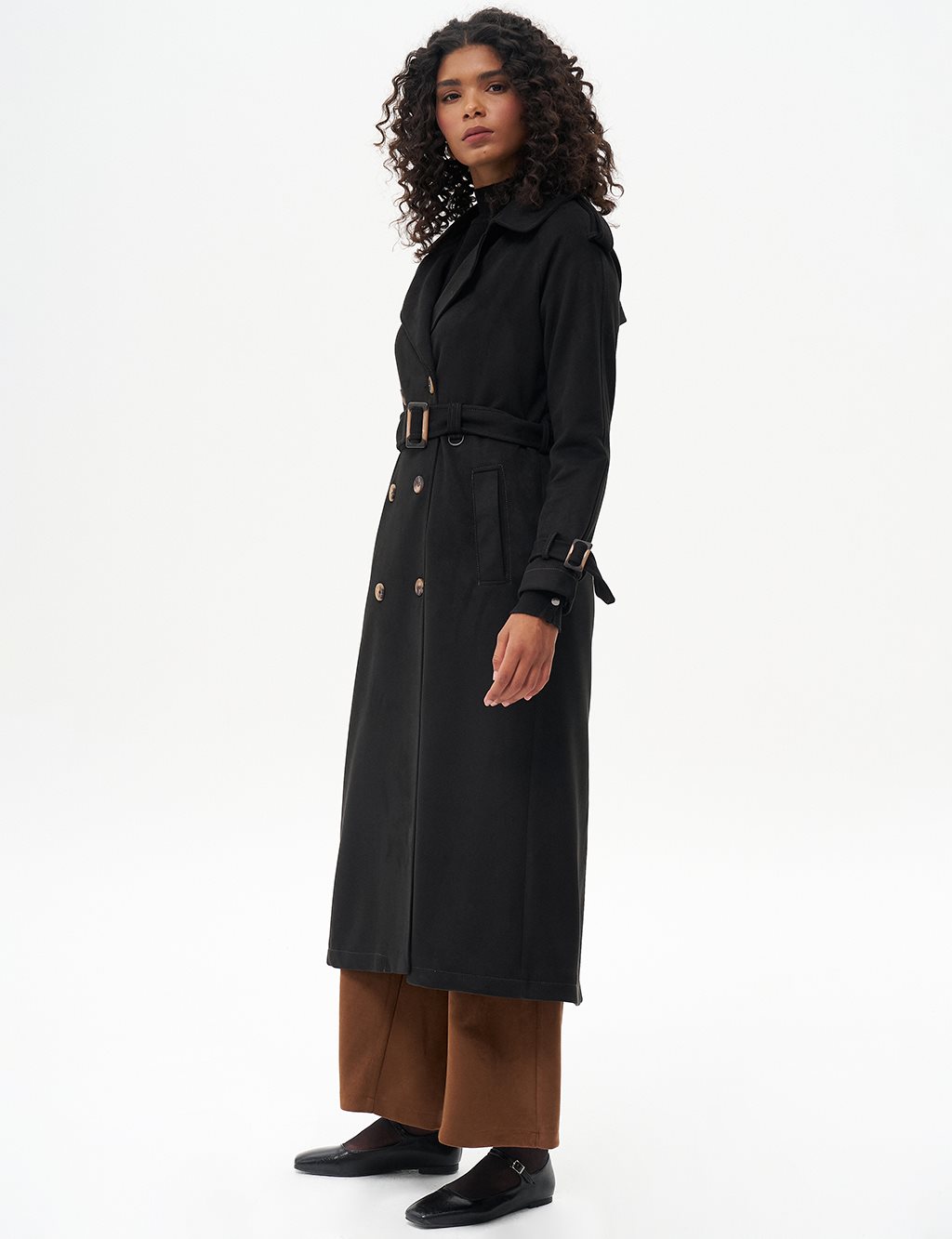 Belted Suede Coat Black