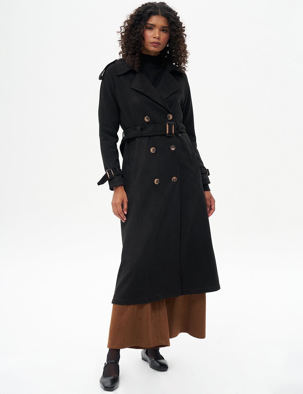 Belted Suede Coat Black