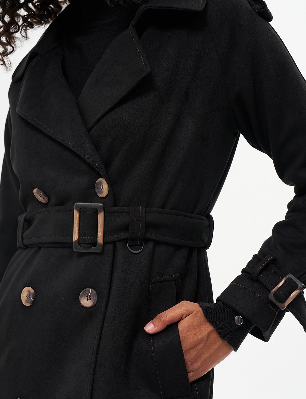 Belted Suede Coat Black