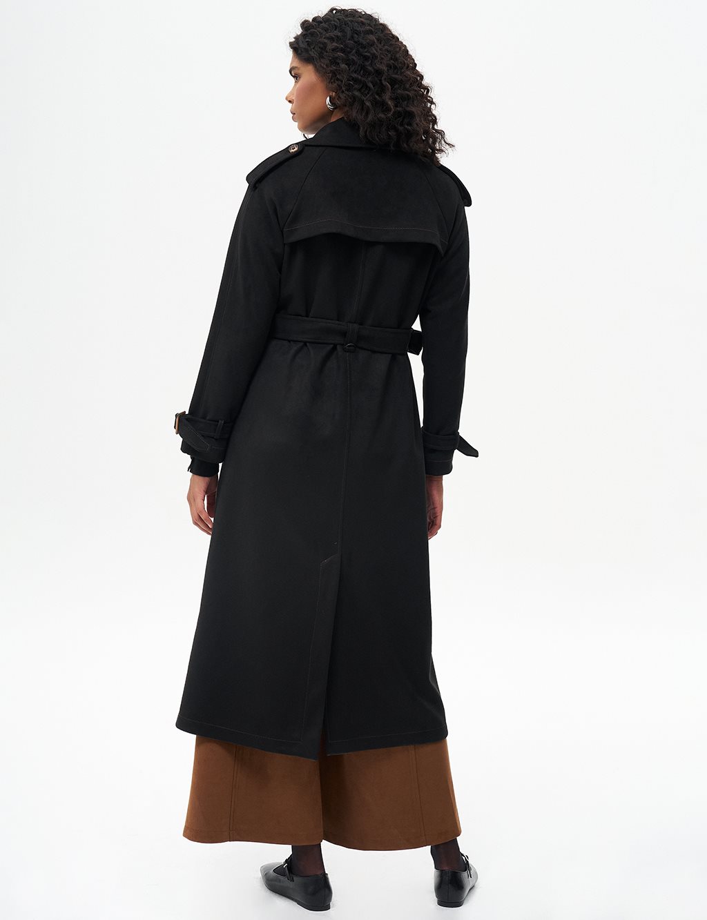 Belted Suede Coat Black