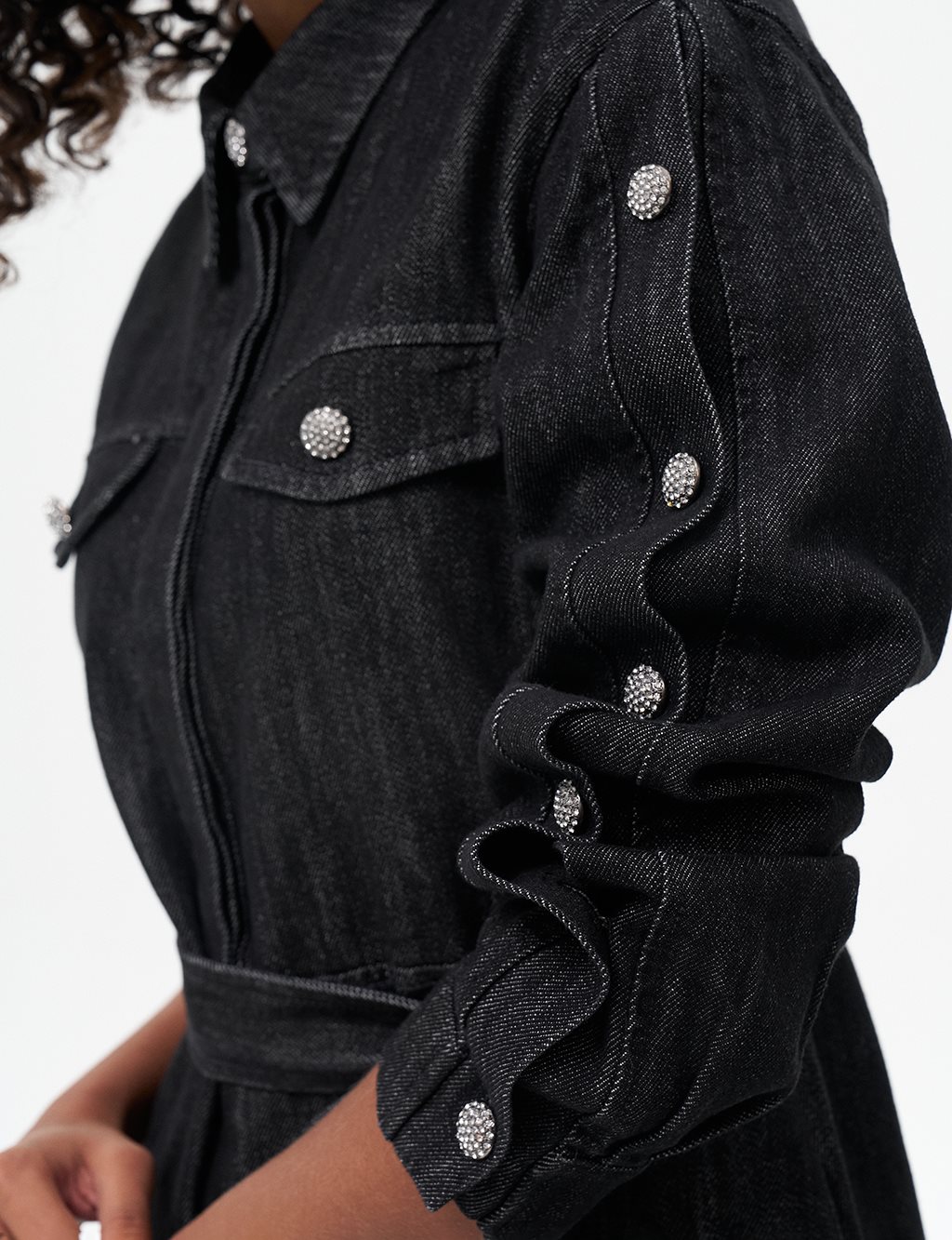 Denim Pants with Button Detail Black