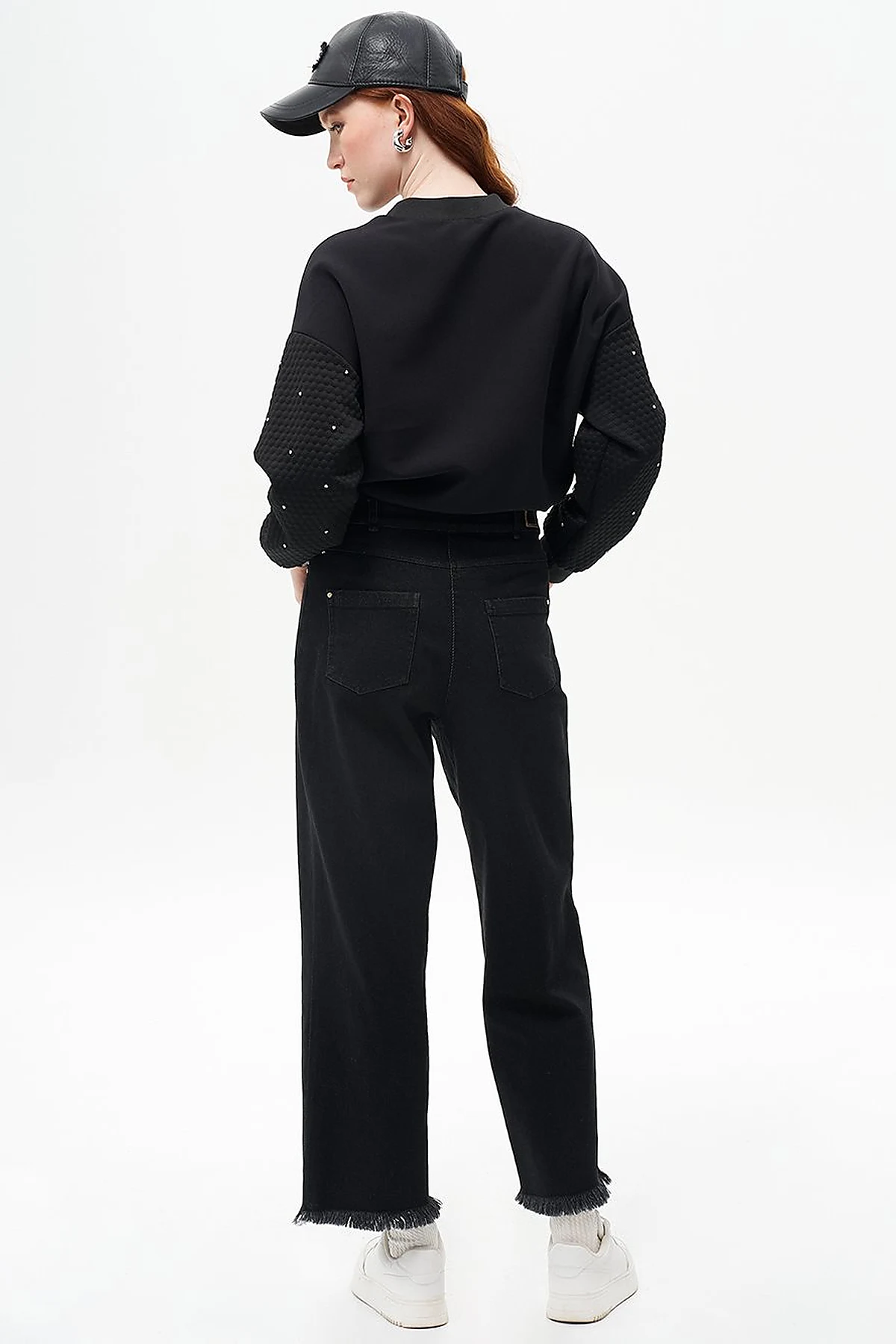 Fringed Mixed Denim Pants Black