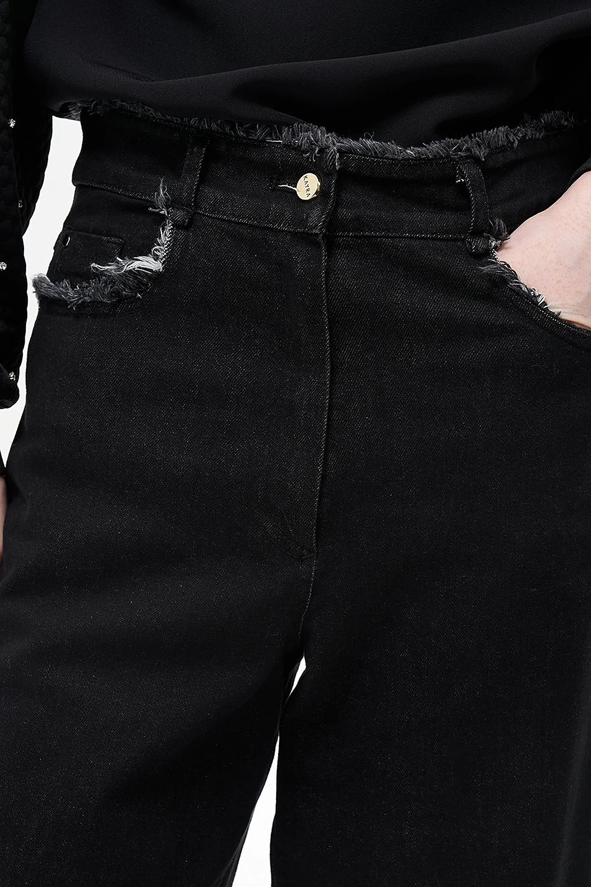 Fringed Mixed Denim Pants Black