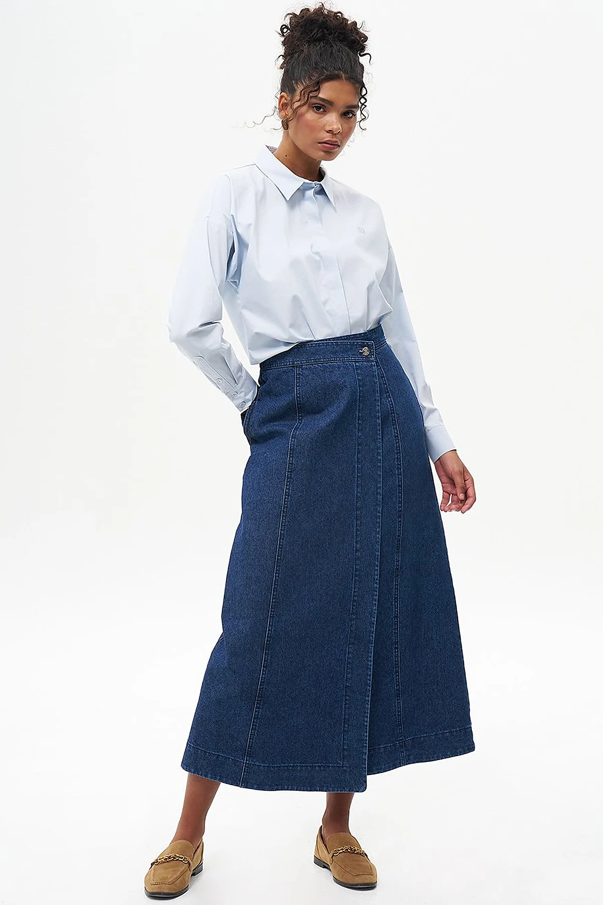 Zipper Detailed Denim Skirt Navy Blue