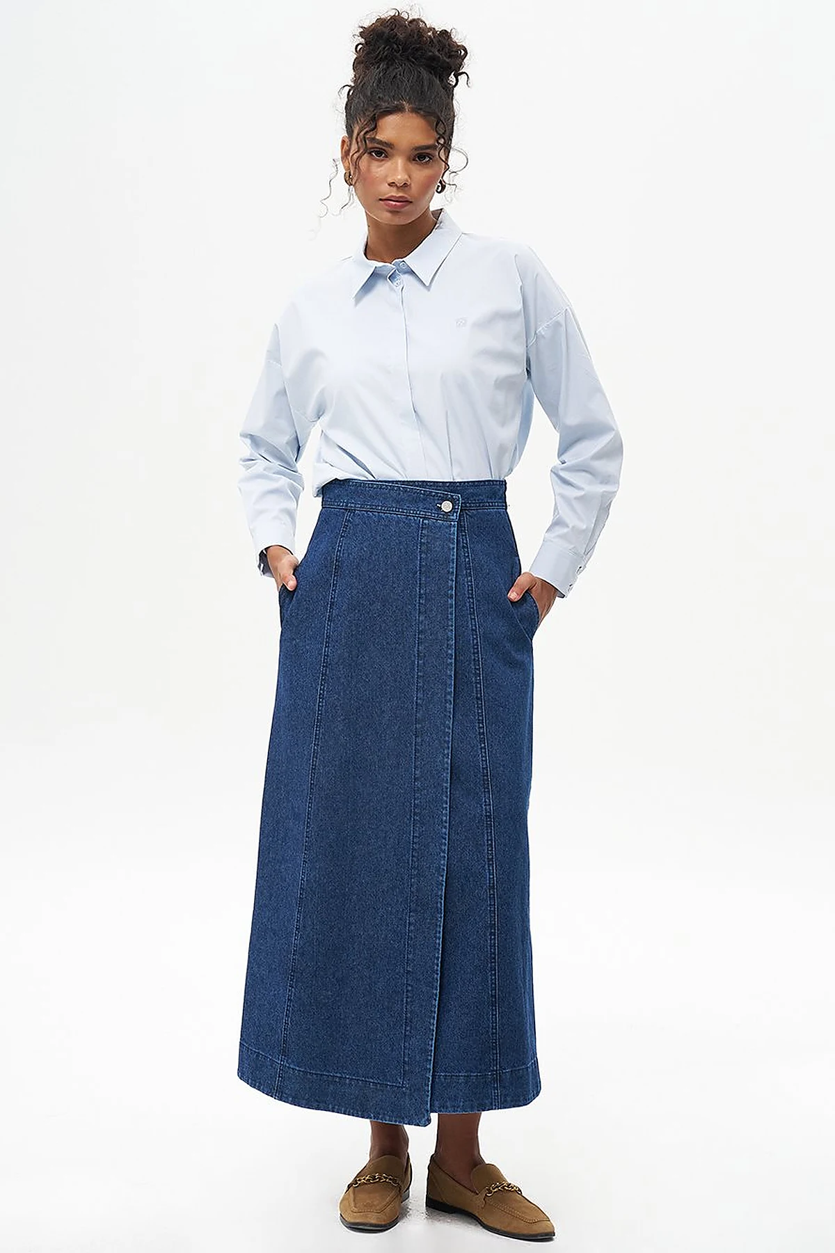 Zipper Detailed Denim Skirt Navy Blue