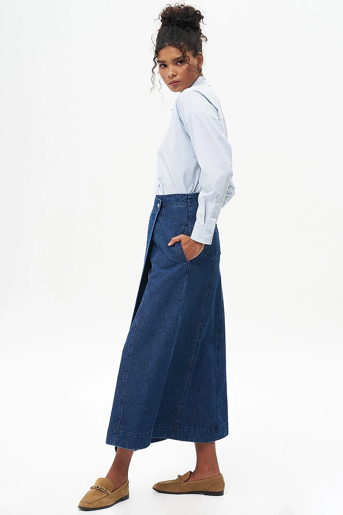 Zipper Detailed Denim Skirt Navy Blue