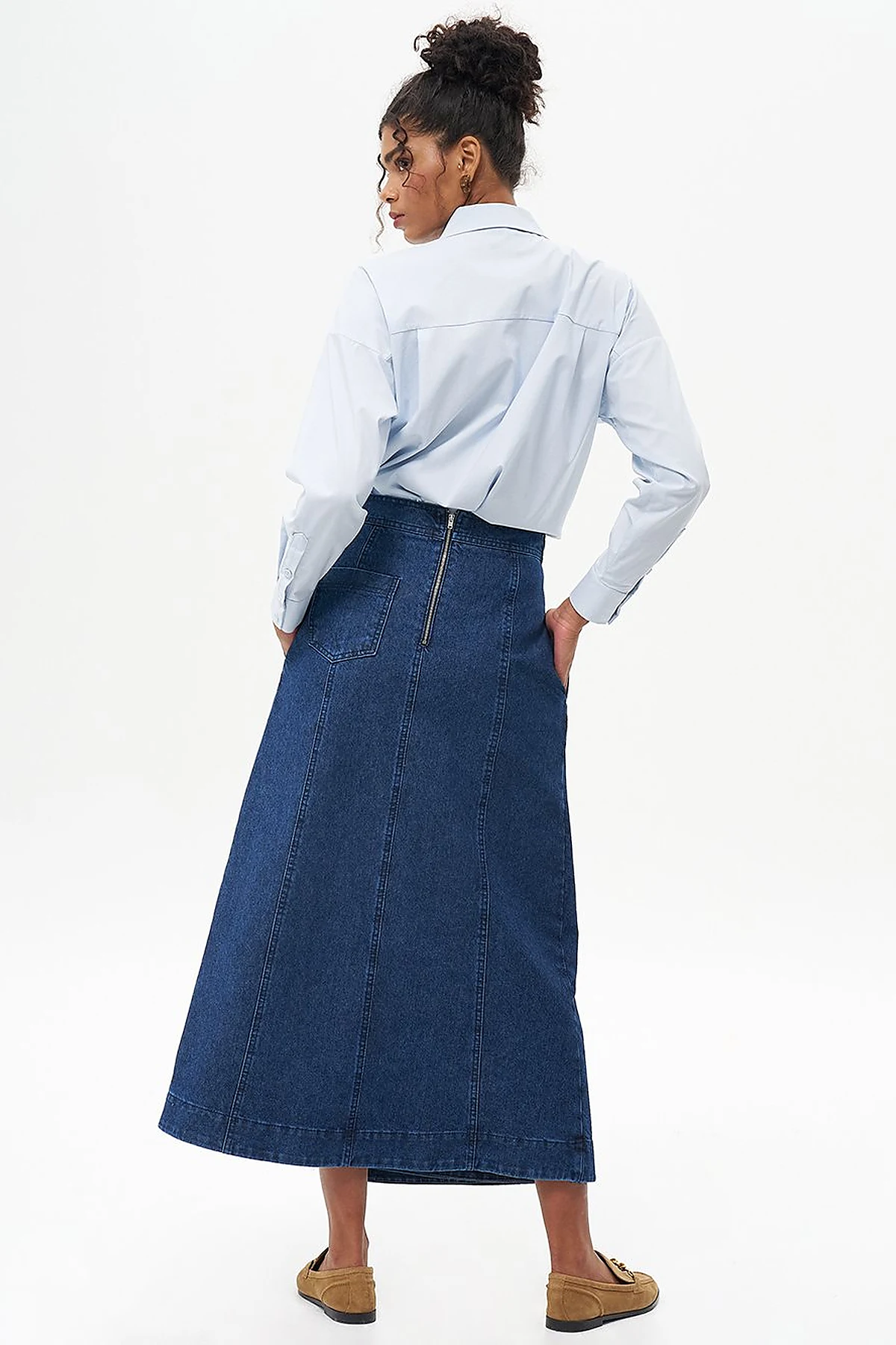 Zipper Detailed Denim Skirt Navy Blue