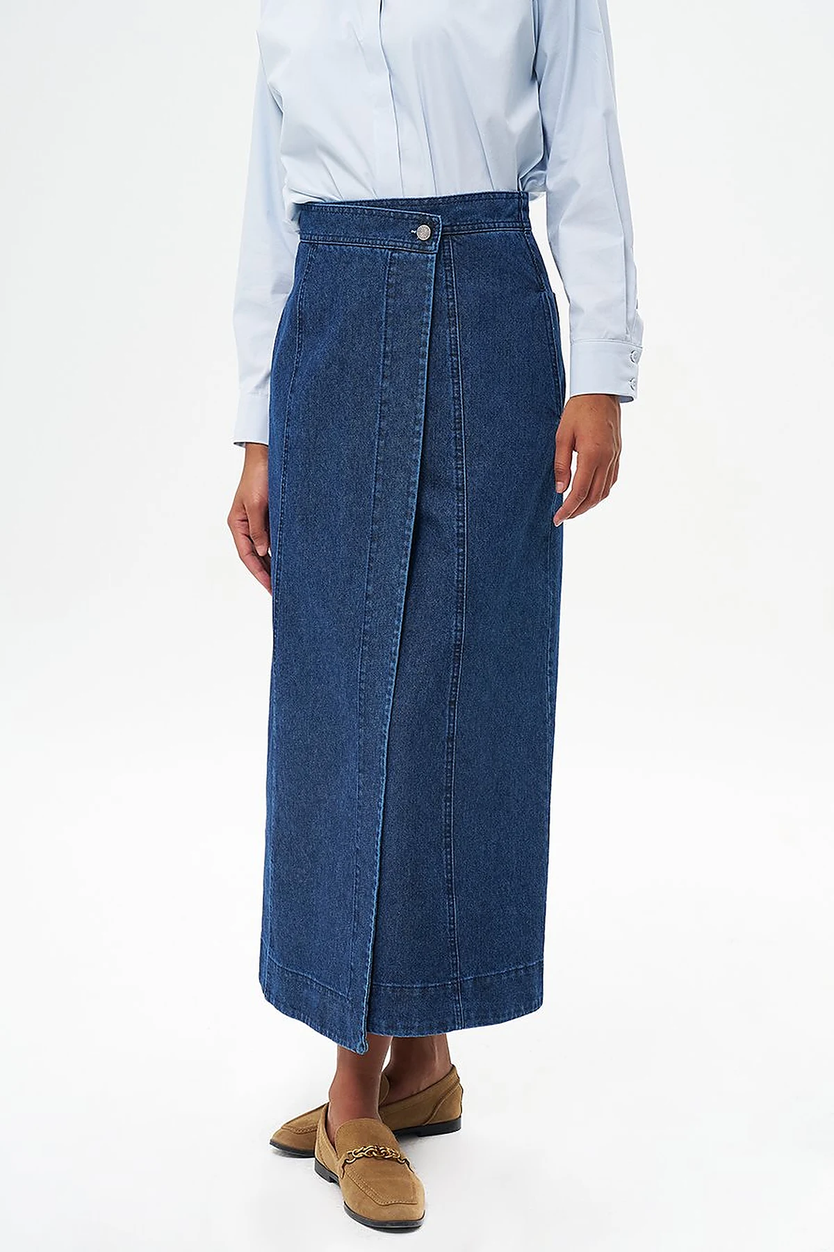 Zipper Detailed Denim Skirt Navy Blue