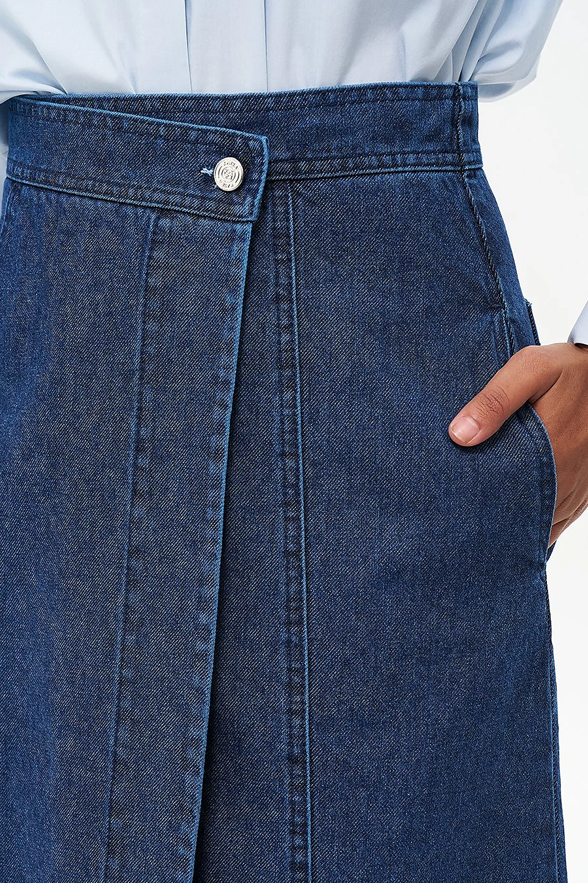 Zipper Detailed Denim Skirt Navy Blue