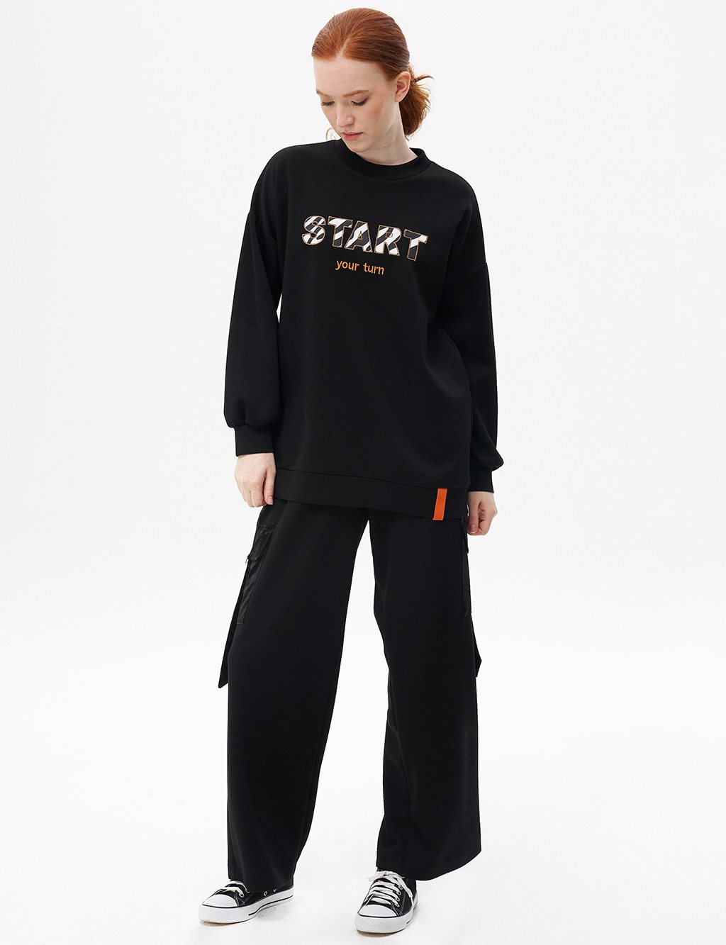 Slogan Embroidered Scuba Sweatshirt Black