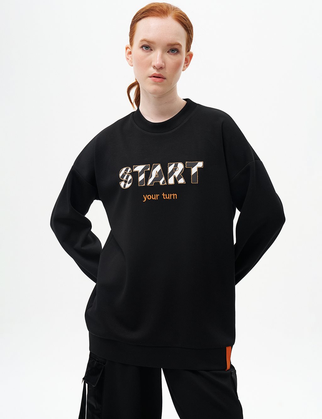 Slogan Embroidered Scuba Sweatshirt Black