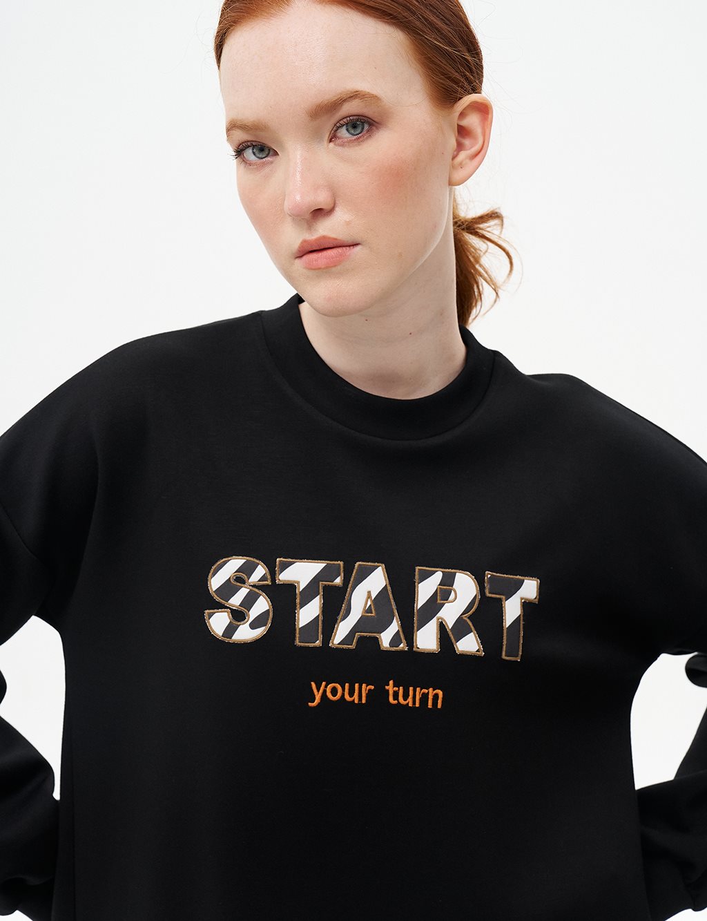 Slogan Embroidered Scuba Sweatshirt Black