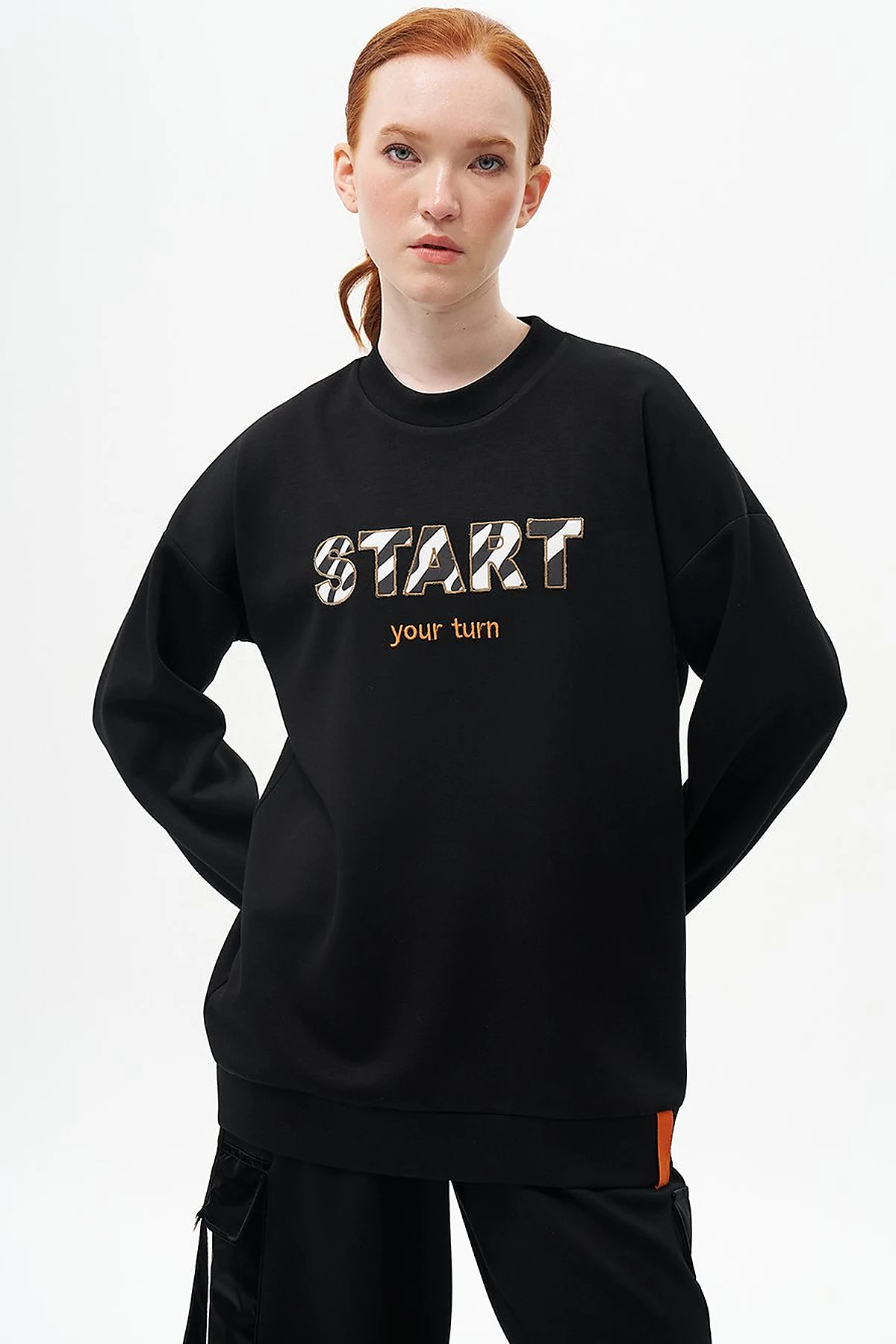 Slogan Embroidered Scuba Sweatshirt Black