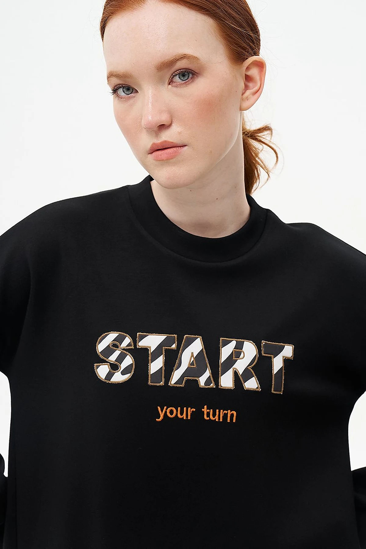 Slogan Embroidered Scuba Sweatshirt Black