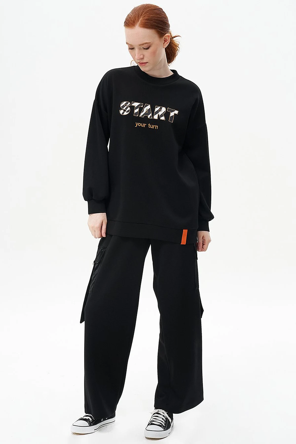 Slogan Embroidered Scuba Sweatshirt Black